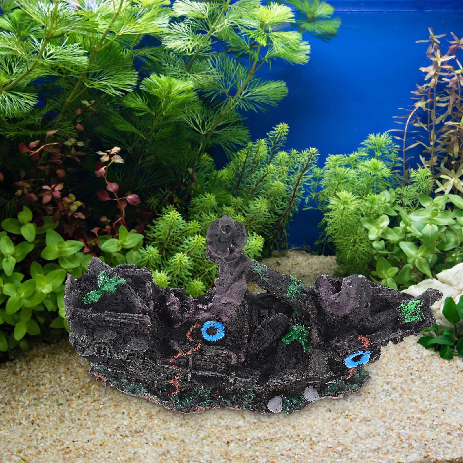 Pirate Shipwreck Aquarium Decor Resin Simulation Boat for Fish Shrimp Hiding Place Underwater Tank Landscaping Ornament