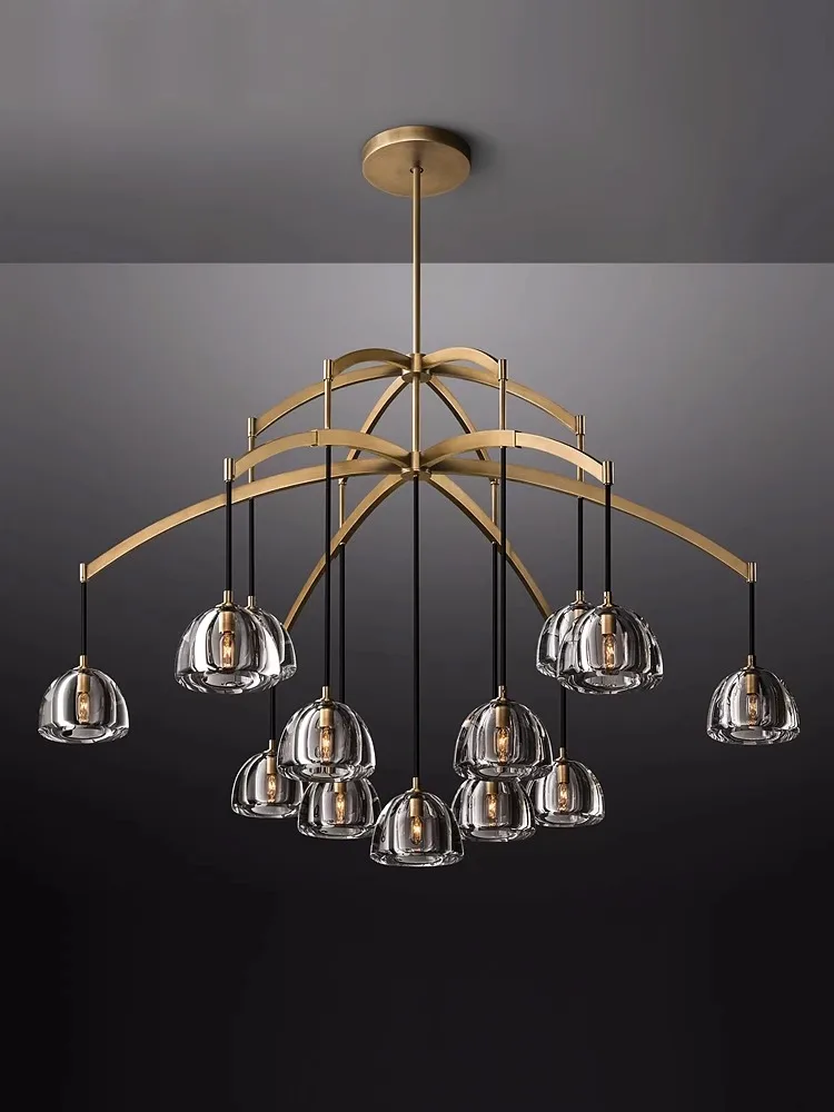 Black Brass Retro American K9 Crystal Copper LED Chandelier Suspension Lampen Dinning Room Living Room Duplex Villa Lighting