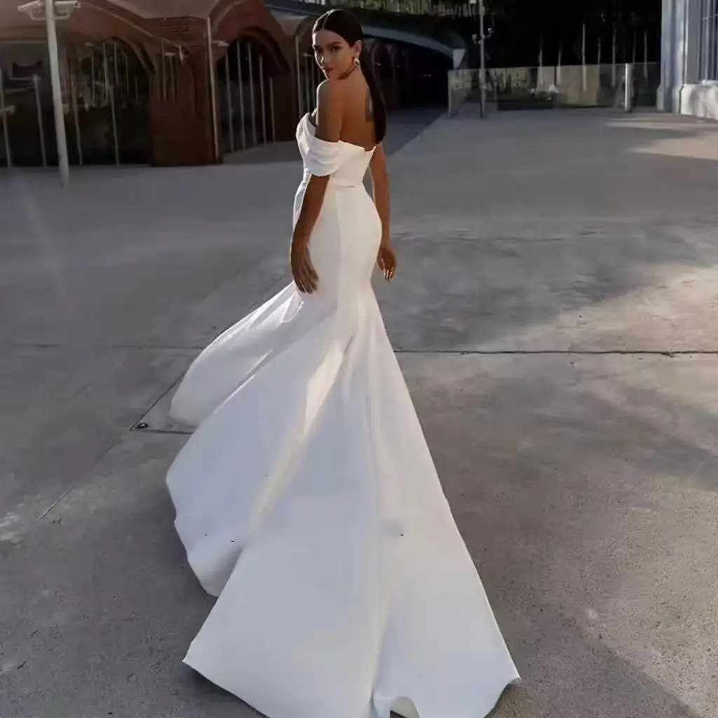 فساتين زفاف ساحرة مخصصة من الساتان زي العرائس ترتر زينة مثيرة بفتحة عالية غمد حورية البحر بدون ظهر فيستدوس دي نوفيا