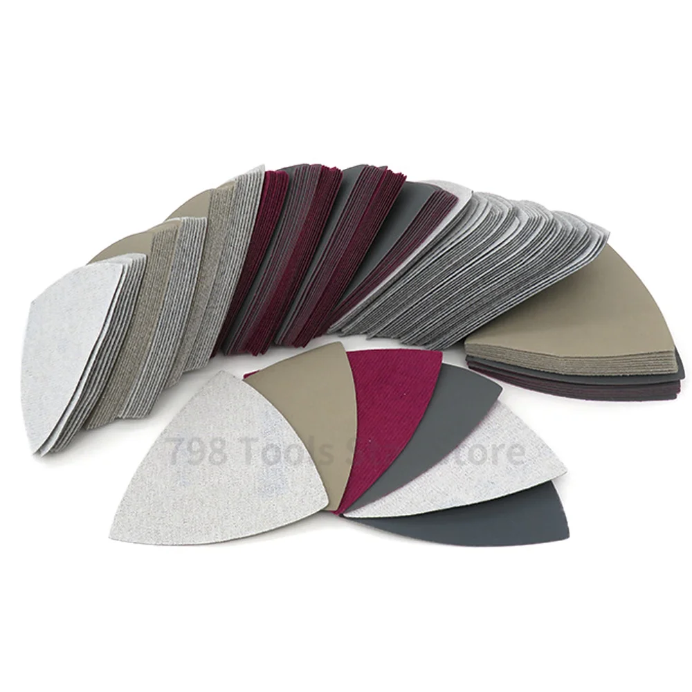 

50PCS 90mm Triangular Sandpaper Hook and Loop Triangle Sanding Pad,3-1/2" Oscillating Multi-Tool Silicon Carbide for Wet/Dry Use