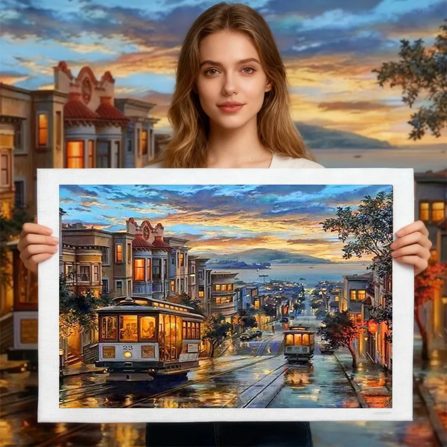 

2026 New style Scenic city printed canvas cross-stitch DIY embroidery kit Needlework handicrafts painting packaging design