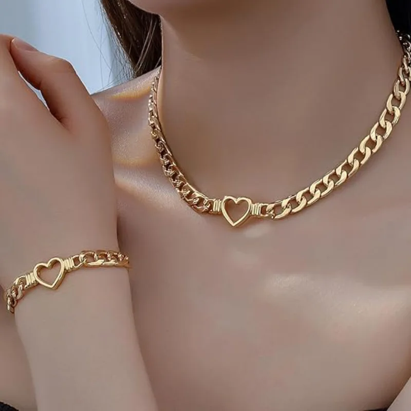 

Light luxury personality 24k love necklace for women fashion AU999 clavicle chain for women bracelet for girlfriend