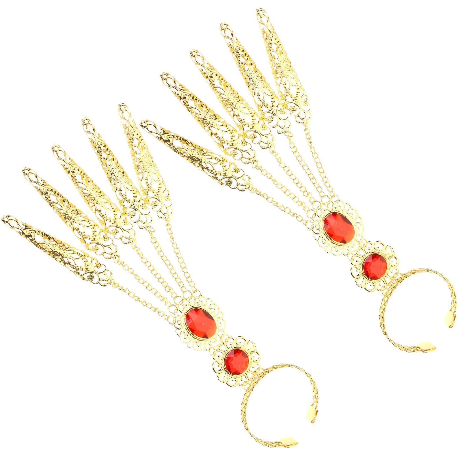 1 par de pulseras de danza del vientre con uñas para los dedos, joyería de mano para mujer, accesorios de disfraz, garra de uña egipcia