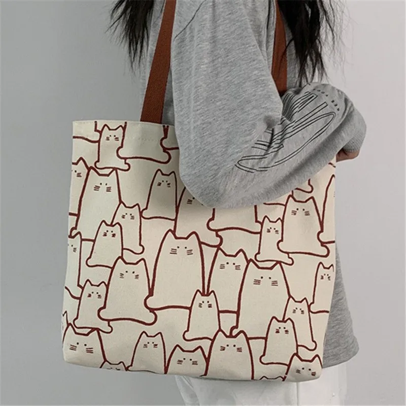 Leinwand-Handtasche für Frauen, 2023, modisch, niedliche Katze, Messenger-Taschen mit Reißverschluss, Designer-Tasche, Damen-Cartoon-Schulter-Shopper-Taschen – Detail 13