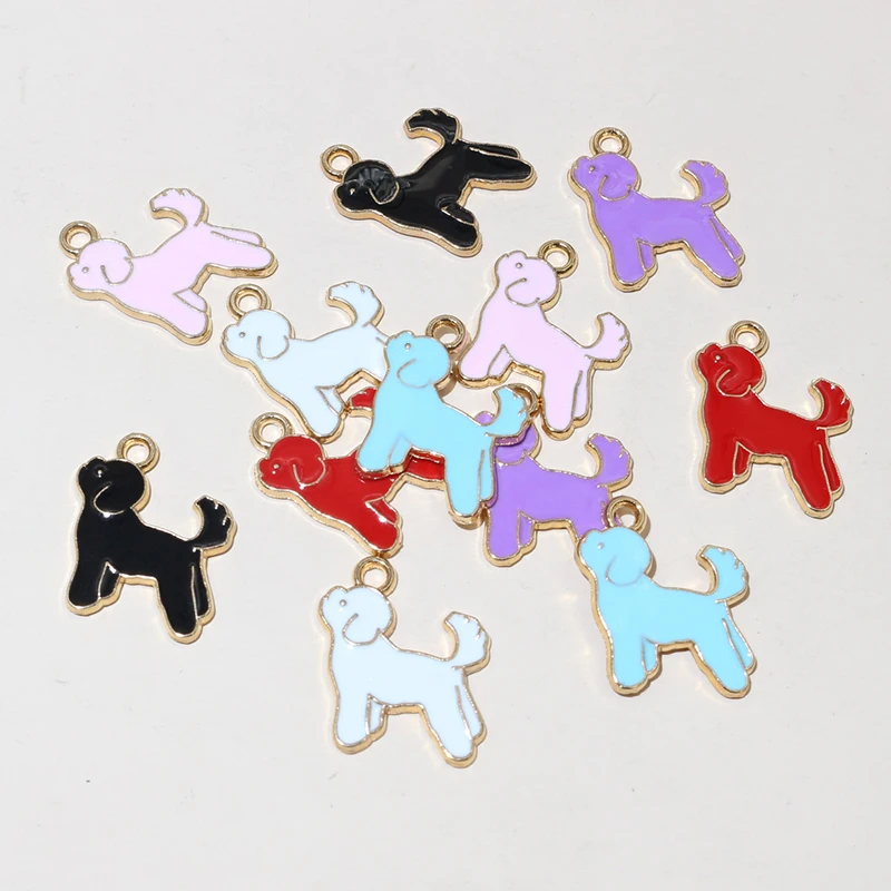 20pcs 17x15mm Random Colors Mix Enamel Dog Charms Pendant Alloy Metal DIY Jewelry Making for Bracelet Necklace