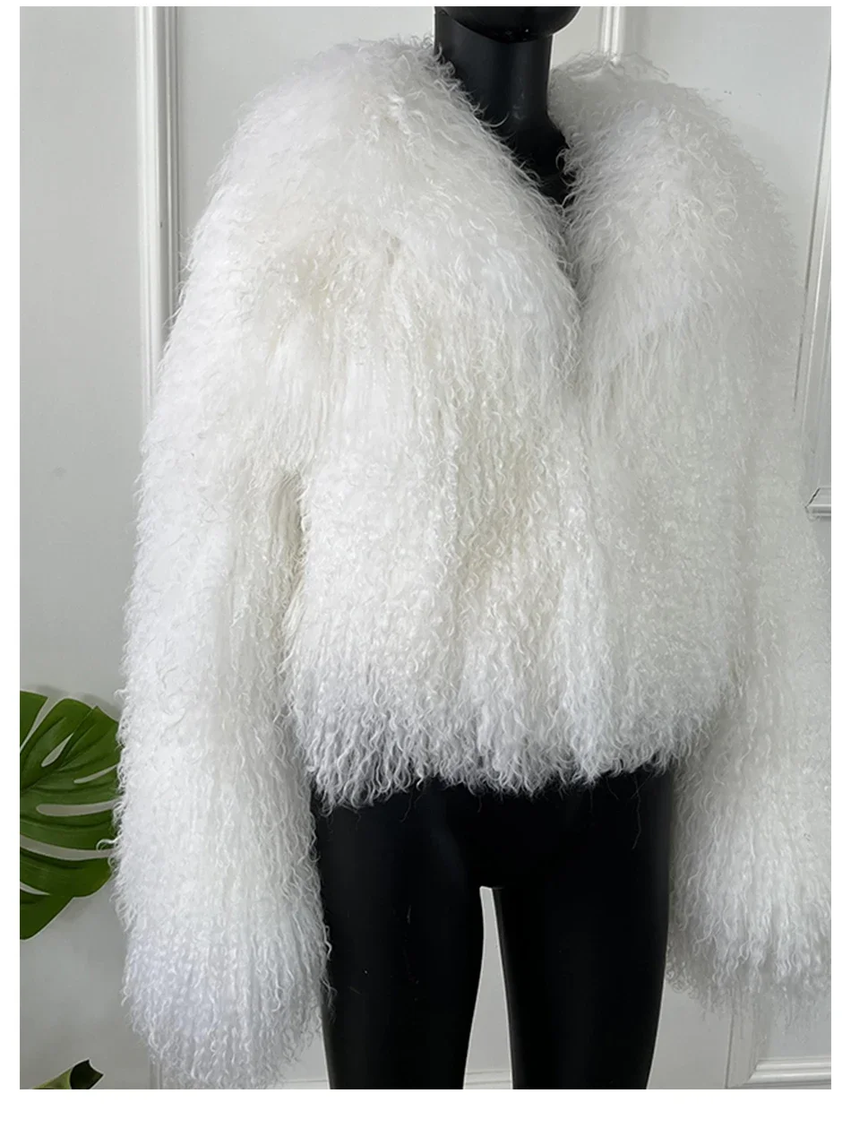 Female Tibetan Lamb Coat Real Sheep Fur Jacket Warm Women Fluffy Mongolian Fur Coat With Round Collar