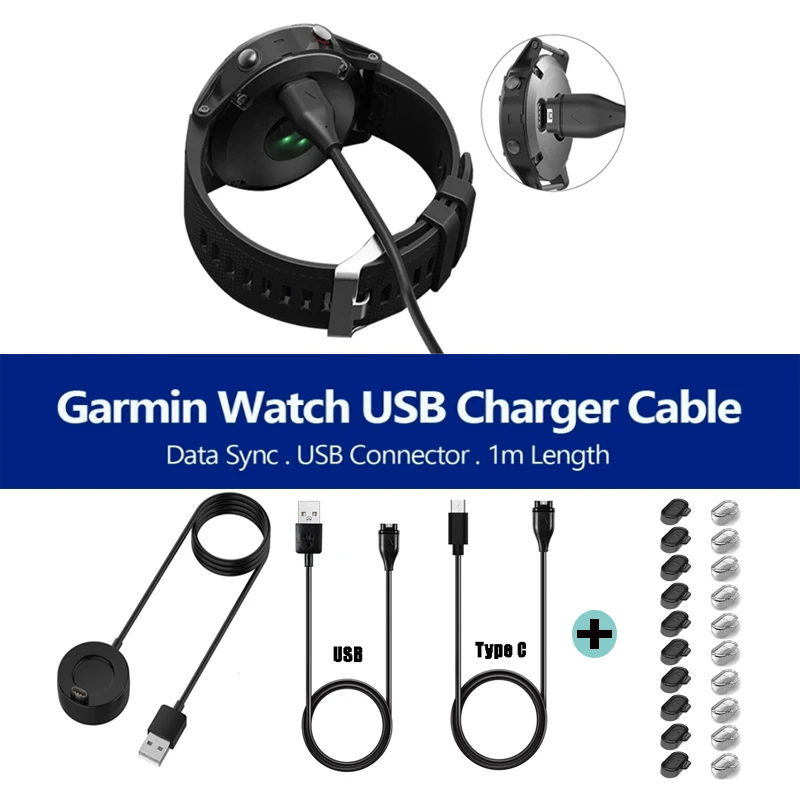 Type C USB Charging Cable + Dust Plug For Garmin 970 570 265 165 955 Fenix 8E 7X 6 5 Instinct Vivoactive 5 6 Venu 3 4 SQ 2