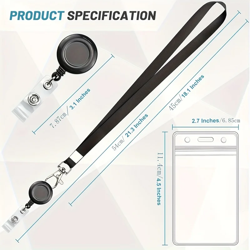 4Individual retractable lanyard ID card holder，Waterproof, durable, and made of high-quality plastic and nylon，Practical office