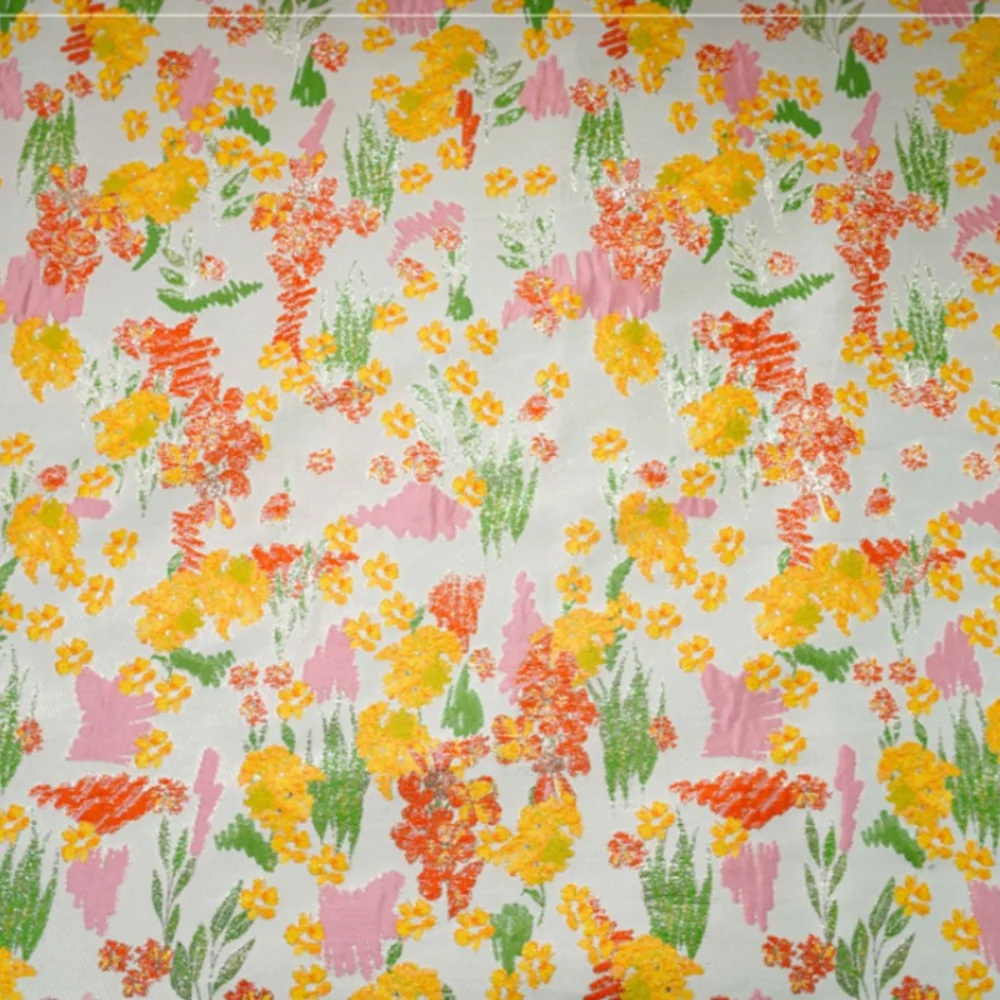 

Yellow Orange Relief Floral Jacquard Fabric for Windbreakers Sleeveless Dresses Outerwear Fashion Cloth Diy Sewing By The Meter