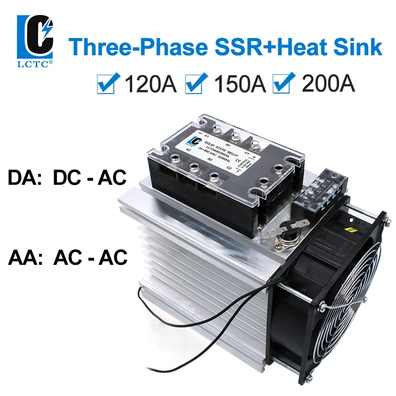 

120A 150A 200A high Current 3-32VDC Control Three Phase Solid state Relay With Radiator Integrated for Swithc On-Off