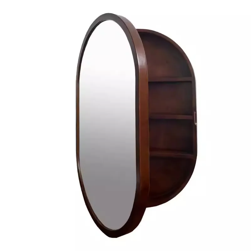 French Arched Bathroom Mirror Cabinet Solid Wood Frame Wall Mounted Makeup Mirrors Bathroom Smart Mirror Oval Bathroom Makeup