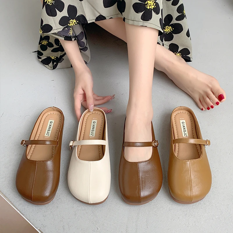 Female Shoes Cover Toe Loafers Slippers Women Summer Mules Sexy Slides 2024 Soft Flat Basic Casual Rome Rubber Fabric PU