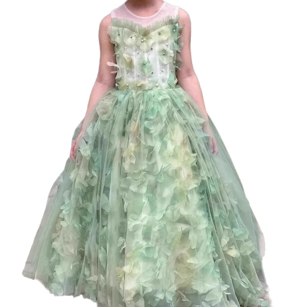 فستان سهرة للفتيات على شكل زهرة الغابة وحفلات أعياد الميلاد فساتين الأميرات للأطفال أزياء رسمية أنيقة فساتين بدون أكمام