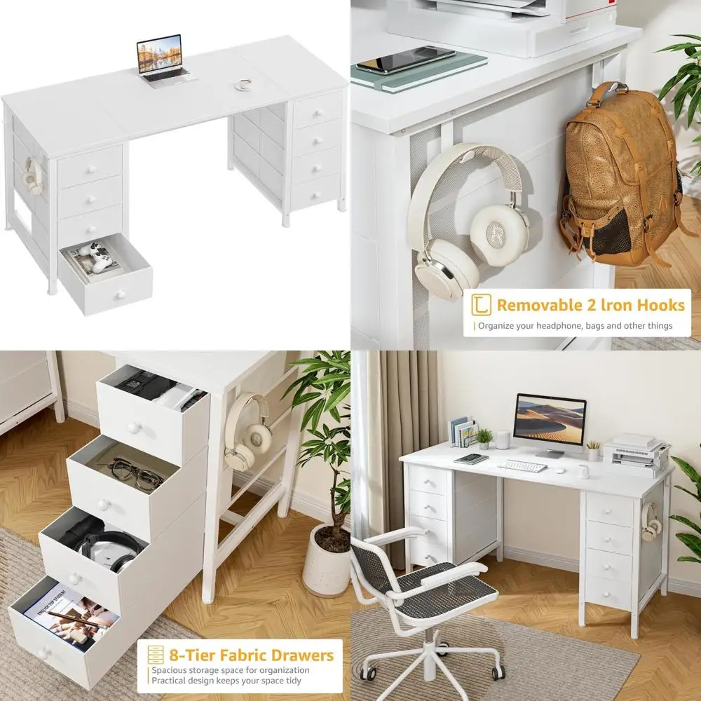 55 مكتب مكتب منزلي مزدوج الأدراج للفتيات والمراهقين، طاولة كتابة للتخزين #1