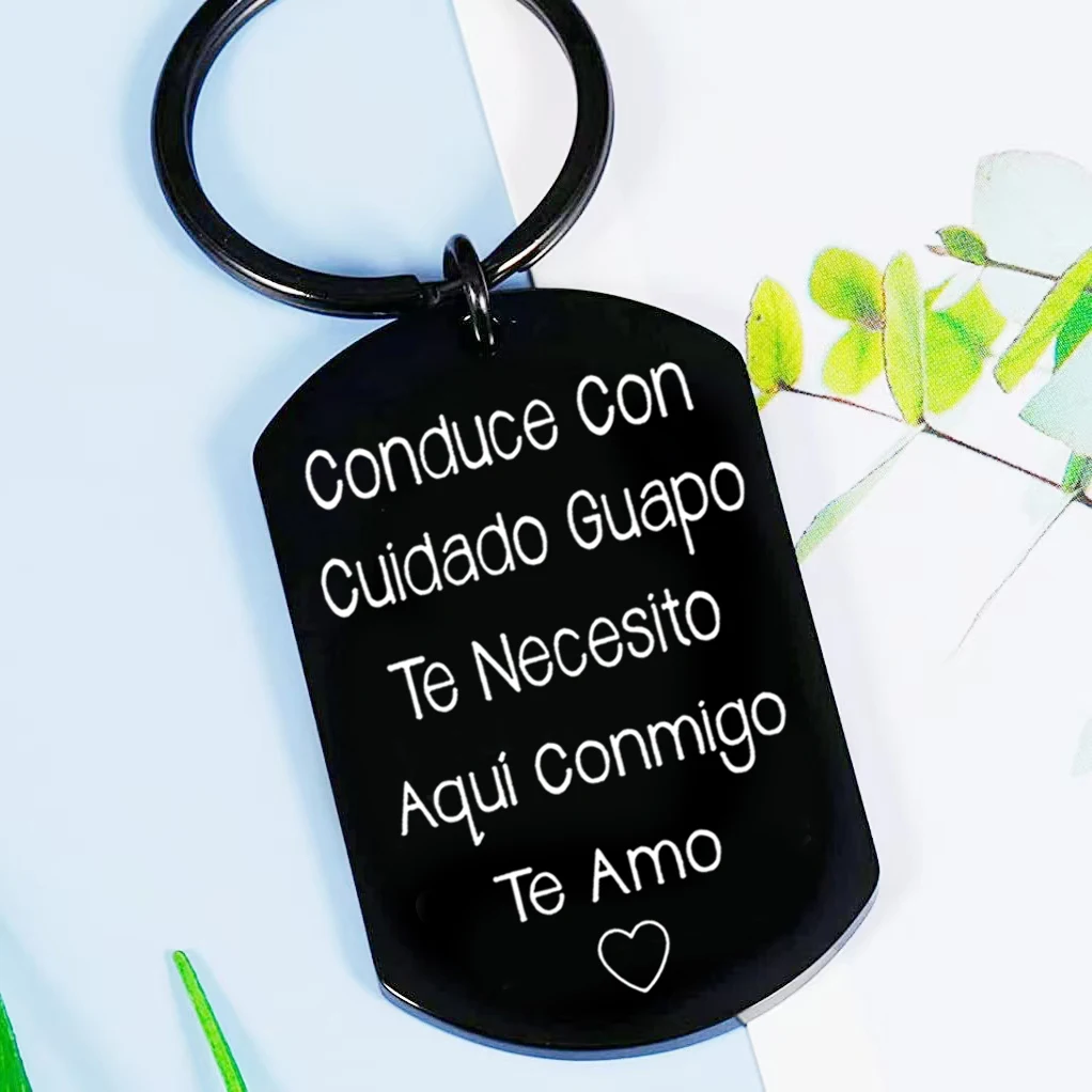 Llavero con etiqueta segura de conducción española, llavero de acero inoxidable, anillo, regalo para el Día de San Valentín, marido y novio