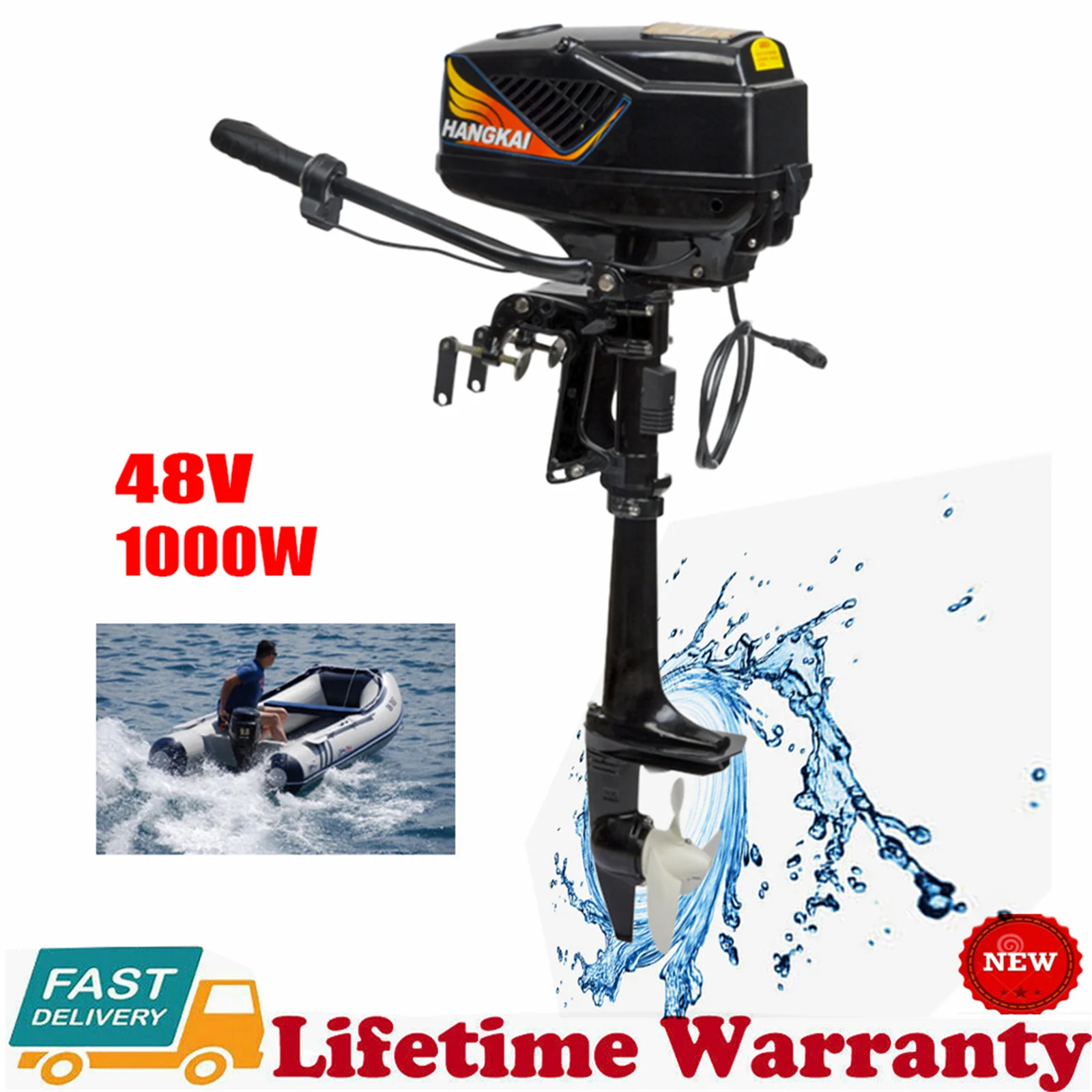 Hangkai 1KW 4HP Outboard Motor Heavy Duty Fishing Boat Engine Electric Outboard Motor Brushless Boat Thrust Long Shaft Engine