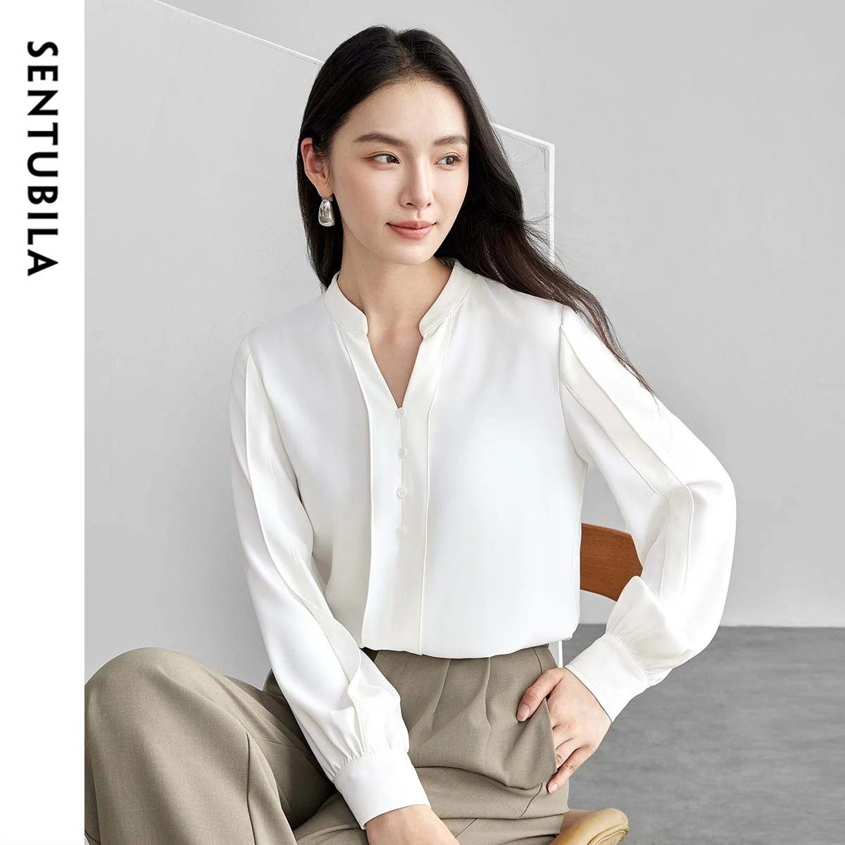 SENTUBILA Elegant Fashion Blouses Women 2025 Spring Fall Long Lantern Sleeve Office Lady Workwear Blouse Top for Woman 151C57783