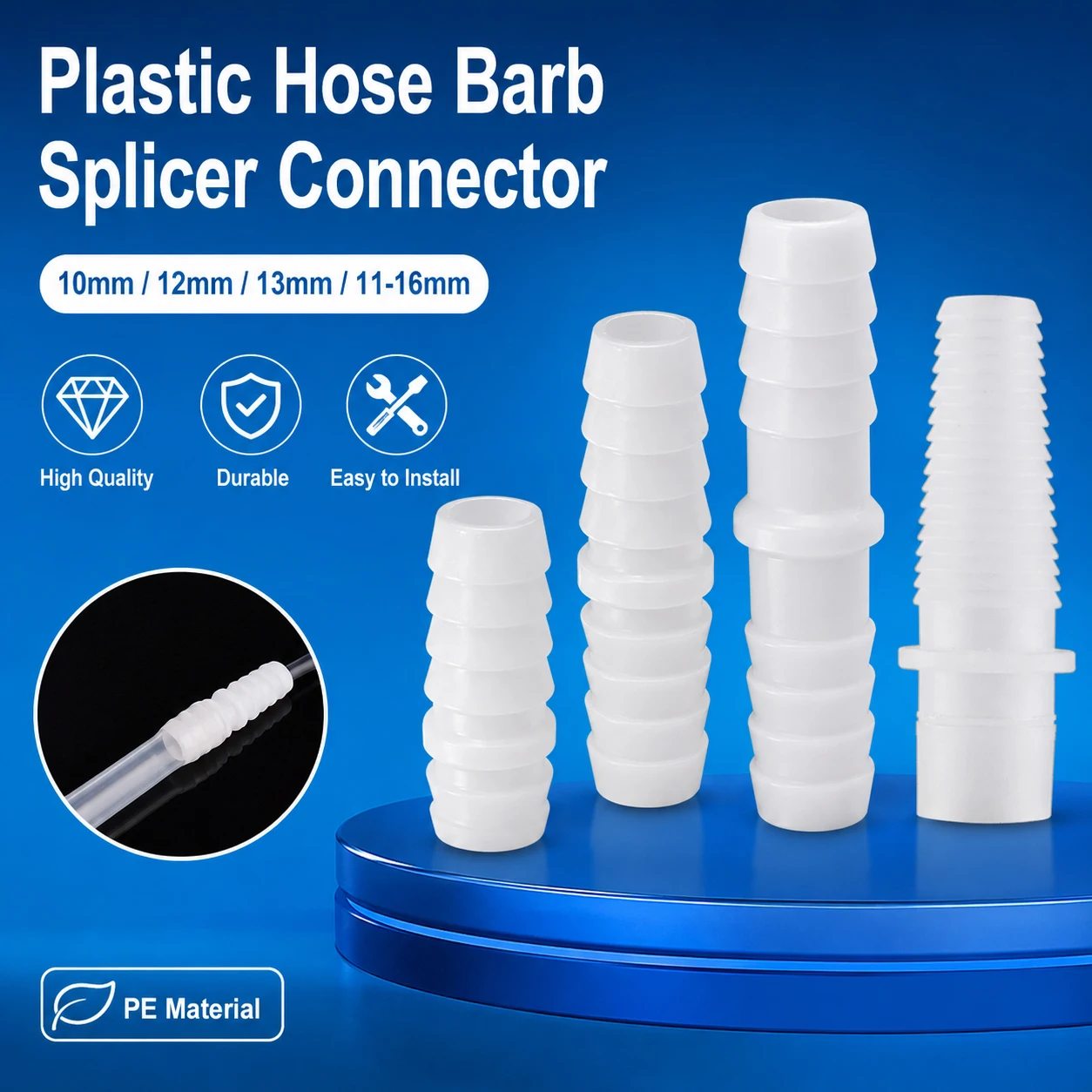5/10Pcs Plastic Barbed Straight Hose Connector 10/12/13/11x16mm, Leak-Proof Aquarium Airs Pump Pipe Fitting for Fish Tank