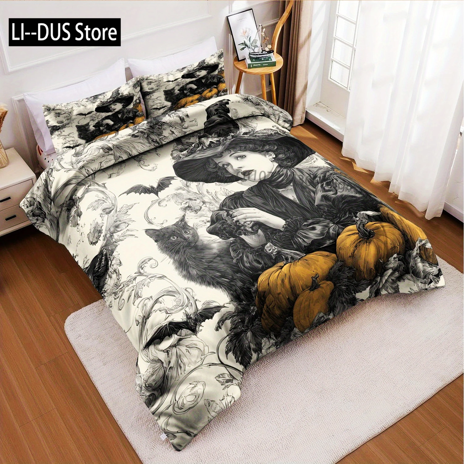 3pcs Halloween Pumpkin Monster Duvet Cover Set Without Core, Quilt Cover With 2 PillowcasesSoft And Machine Washable Duvet Cover