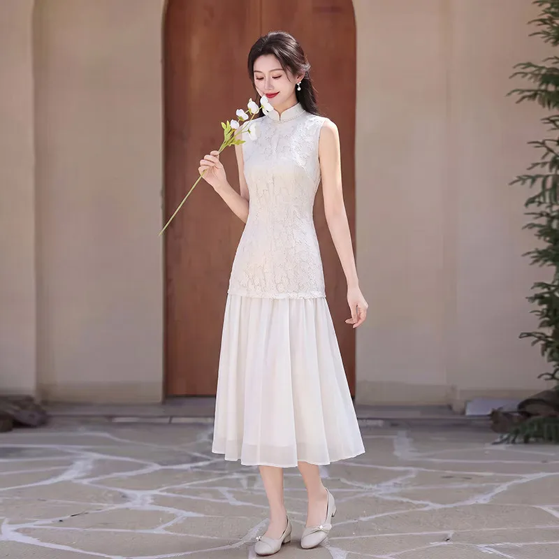 White Sleeveless Chinese Style New Chinese Daily Suzhou Long Cheongsam Improved Young Style 2026 New Female Qipao Dress