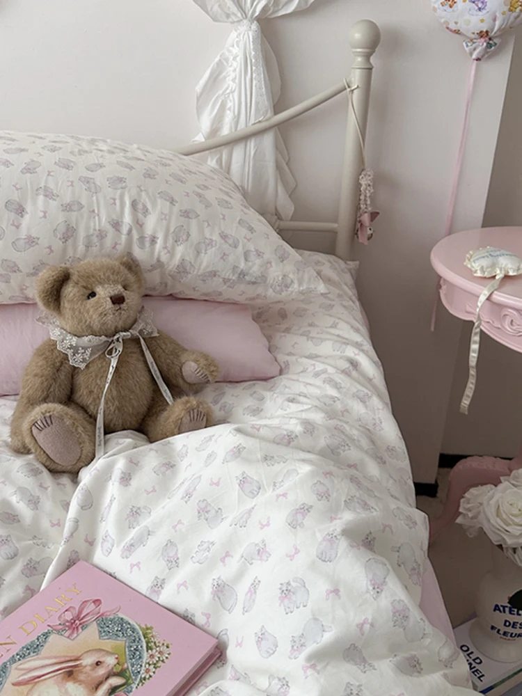 

Чехол для студенческой кровати из чистого хлопка, цельный, дышащий, всесезонный, в корейском стиле, с надписью Swan Island