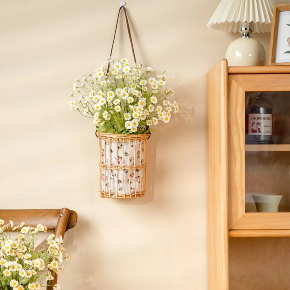 Pastoral Rattan Flower Basket Wall-mounted Flower Basket Home Decortable Centerpiece Ornament Photo Props Bamboo Basket Storage