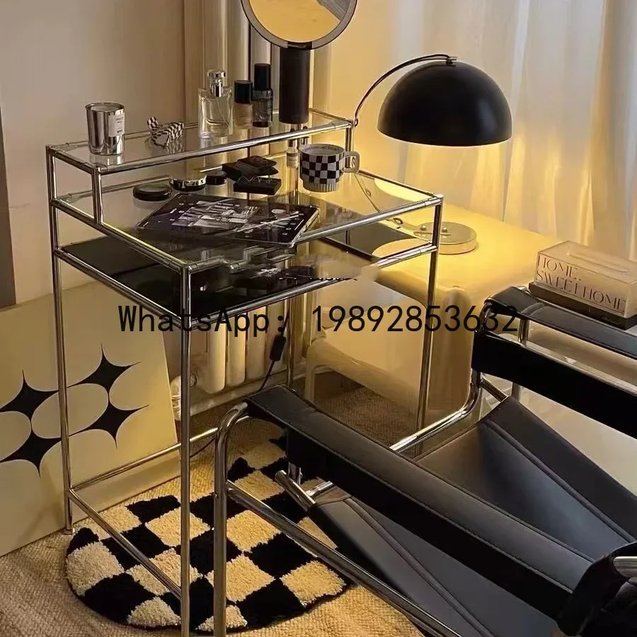 Z2-28  Stainless Steel Single Office Desk Ins Glass Makeup Desk Display Stand Desk