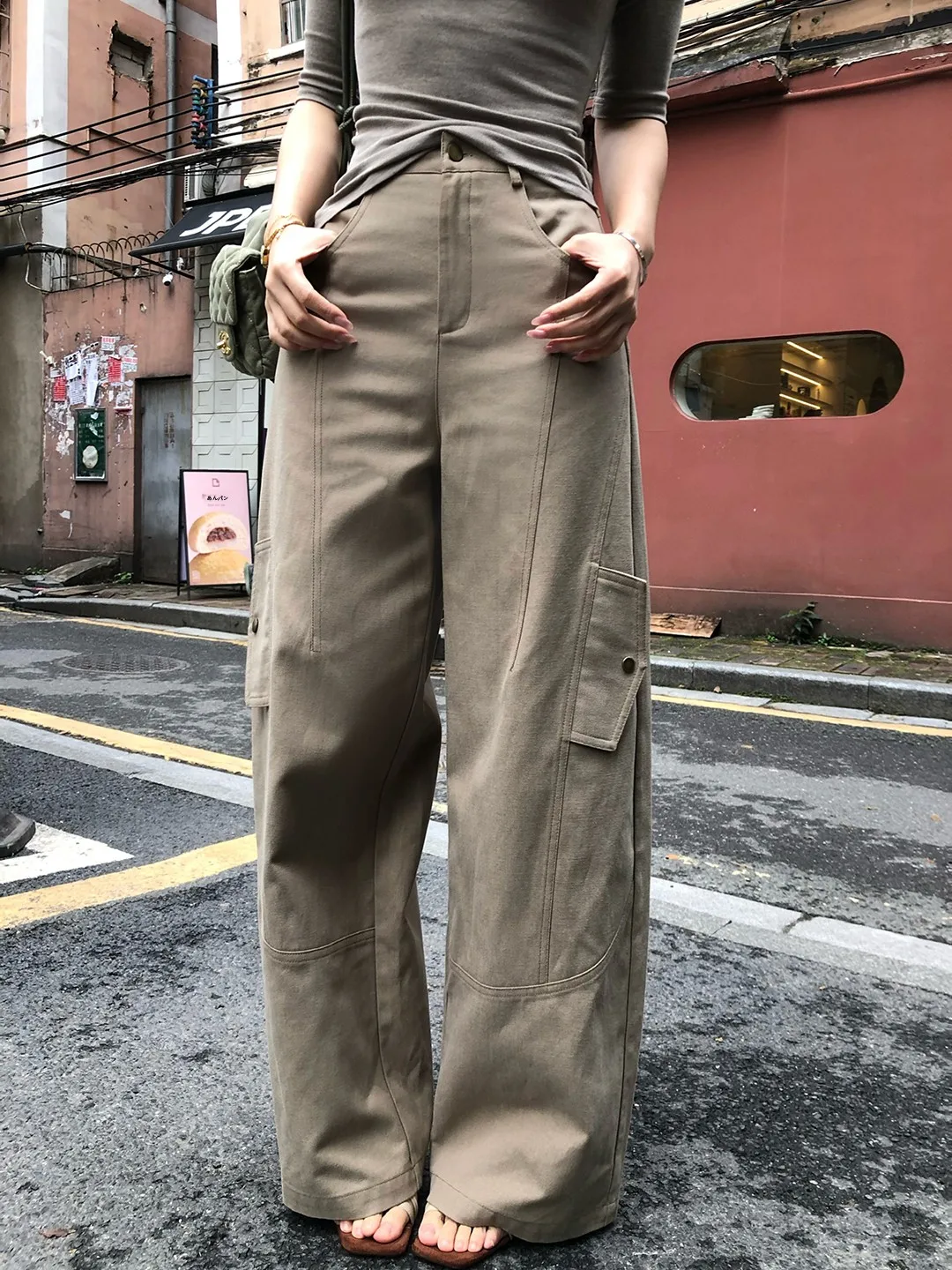 

Sweet And Spicy Washed Cotton Work Pants Straight Leg Wide Leg Casual Cotton Blend mid Low Waist Zipper Fly Pants