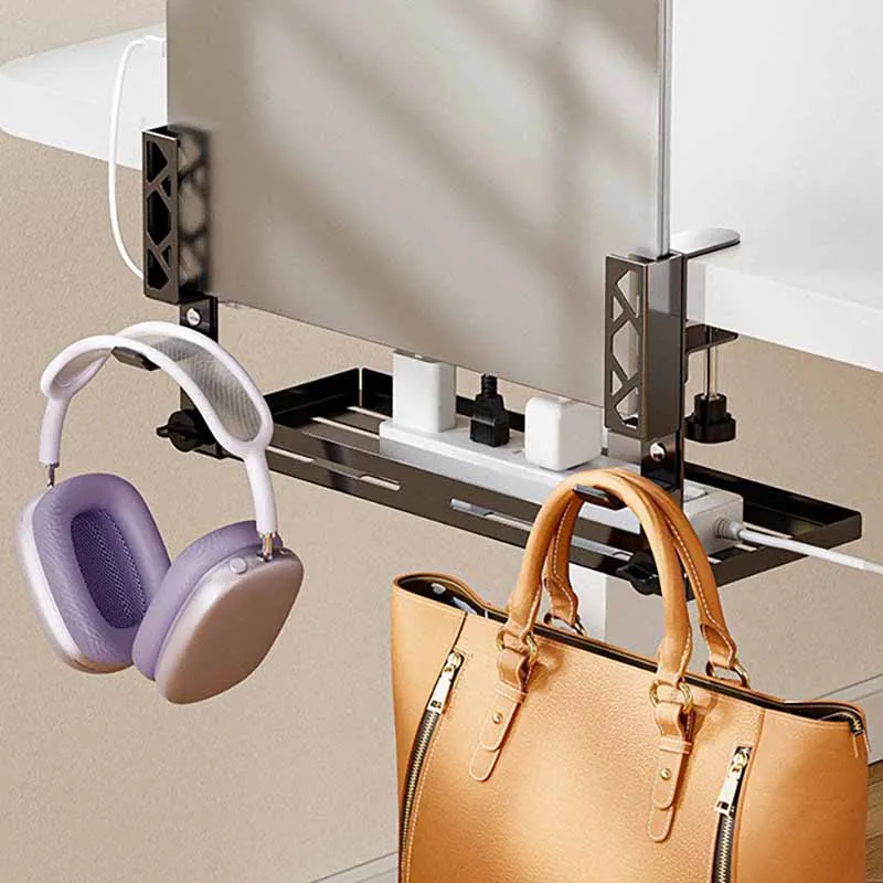 Desk Cable Organizer Surface-Mounted No-Drill Mounting Bracket for Organizing and Storing Power Cords Network Cables Power Strip
