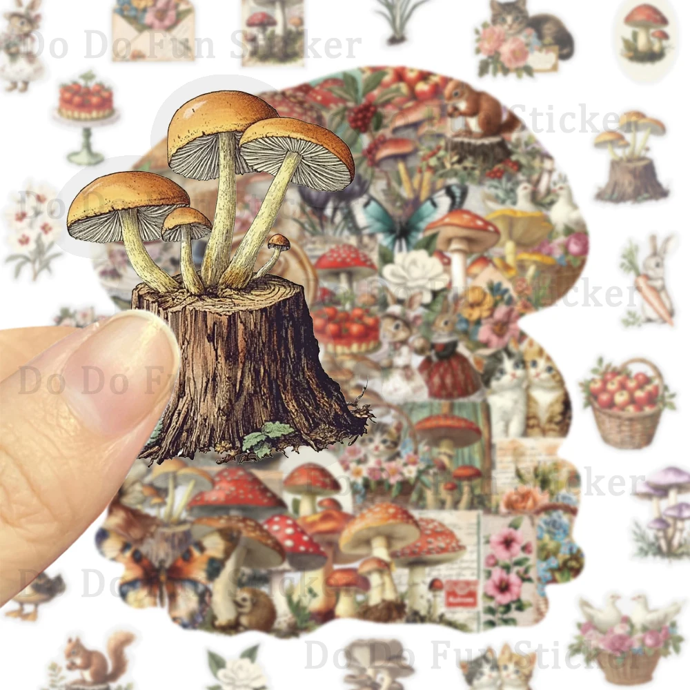 50 قطعة الإبداعية الرجعية ناضجة الموسم غابة صغيرة الفطر ملصق مقاوم للماء PET شفافة فراشة القط شخصية هدية Stic #5