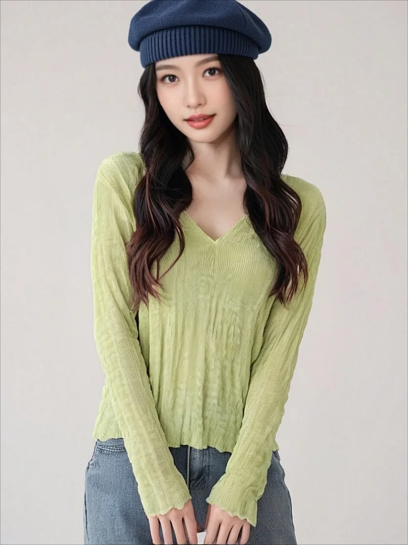 

Miyake Fold 2025 New Spring and Autumn Loose Fashion Elegant Fold Simple Style Solid Color Comfortable Long Sleeve Top Pleats