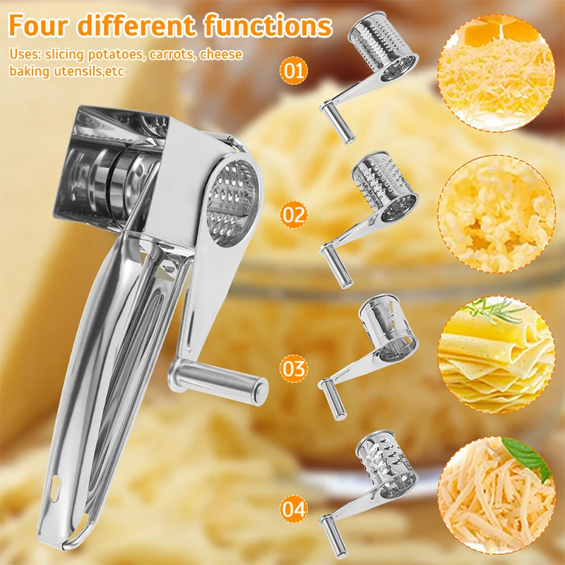 

Stainless Steel Manual Rotary Cheese Slicer, Multifunctional Grater, Butter Cutter, Kitchen Gadgets, 4 in 1, 5 in 1