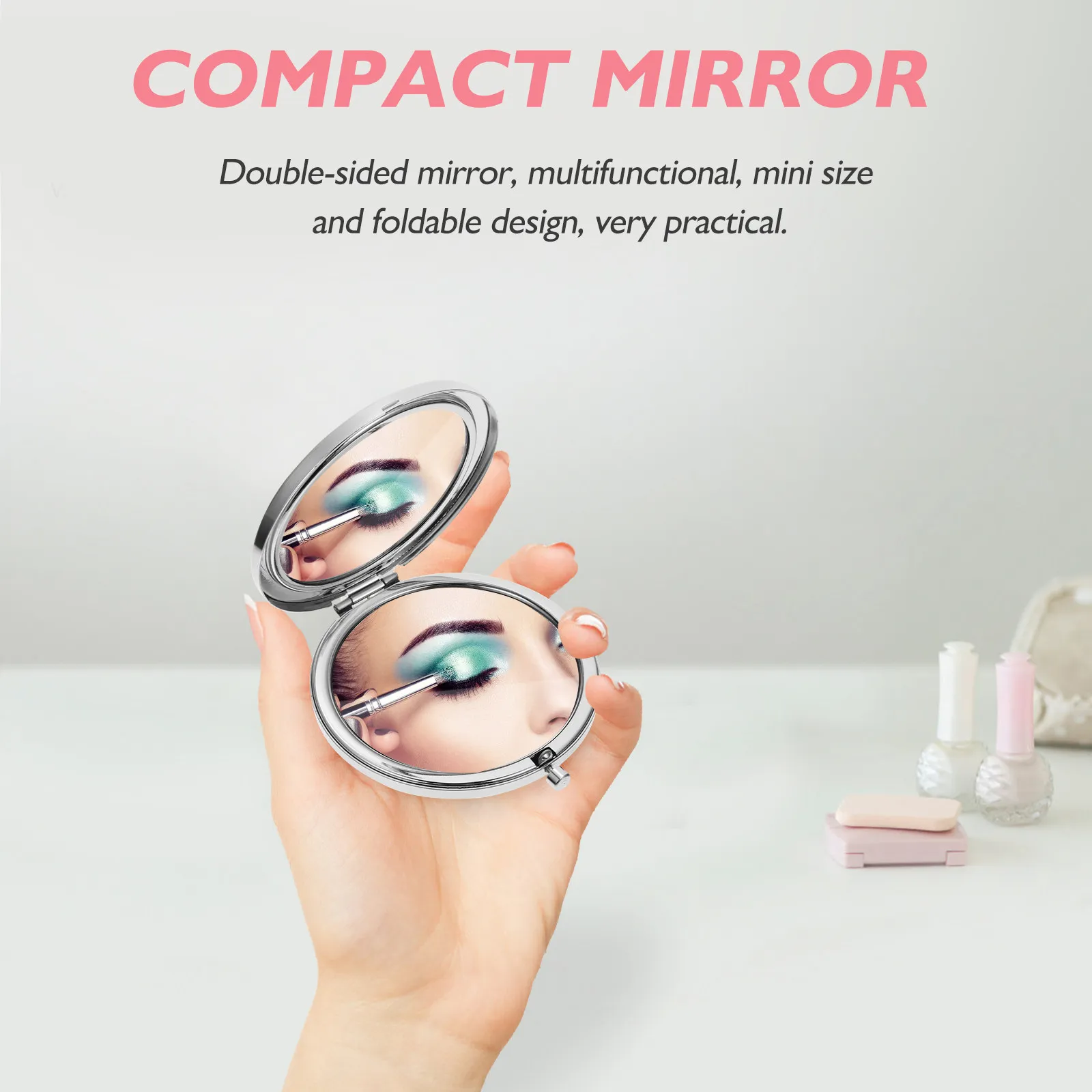 

Foldable Double Side Portable Metal Rhinestone Compact Pocket Makeup Mirror Travel Outdoor Purse Mirror Women Gift