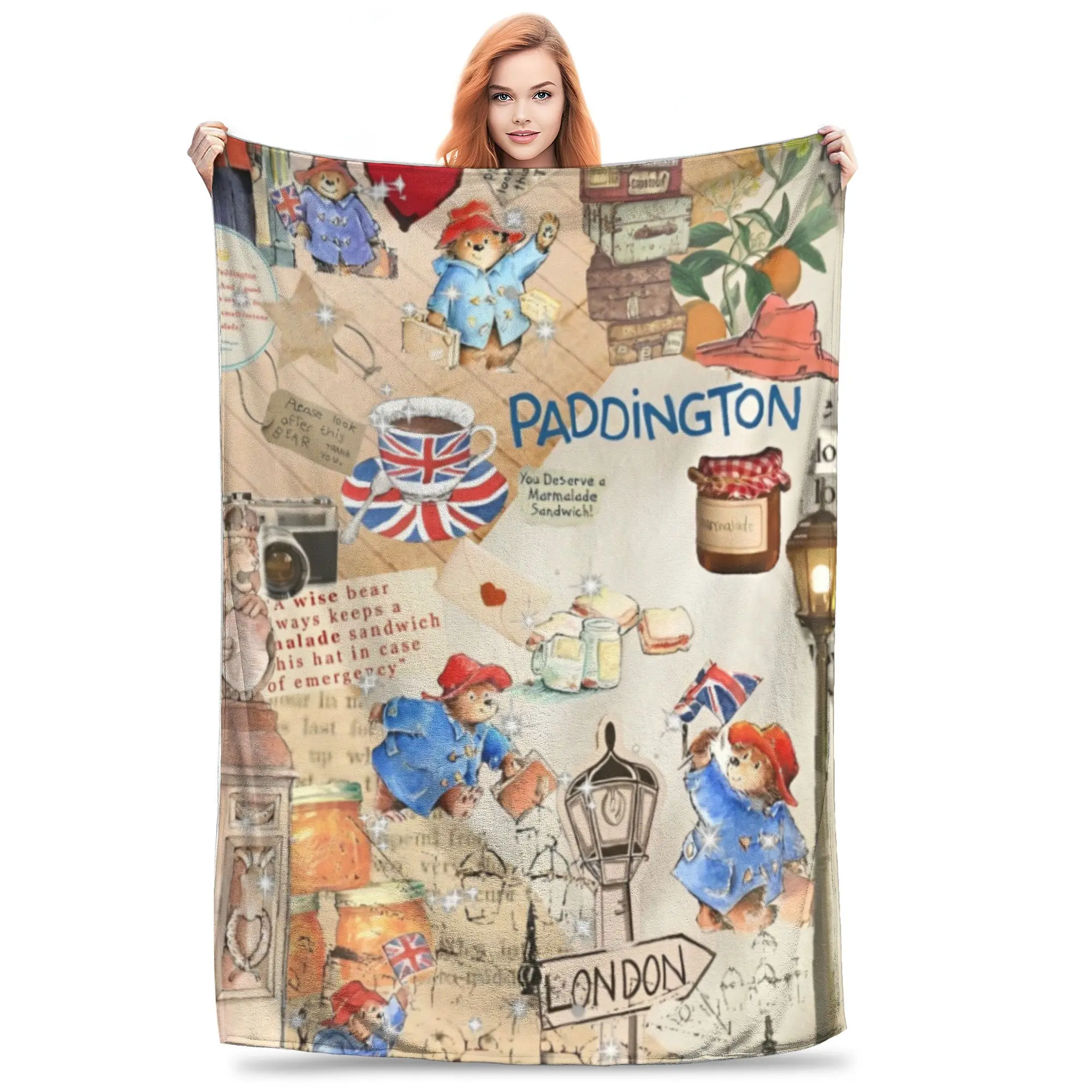 Britain Paddington Brown Bear Fuzzy Blankets Cute Movie Cartoon Custom Throw Blankets Bed Sofa Couch 125*100cm Quilt Lightweight