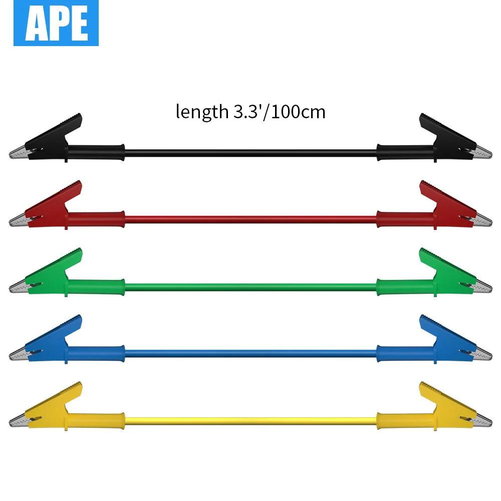 5pcs Clip a coccodrillo per multimetro a Clip a coccodrillo cavo di prova cavo di collegamento filo di ponticello 100cm strumenti di Test elettrici