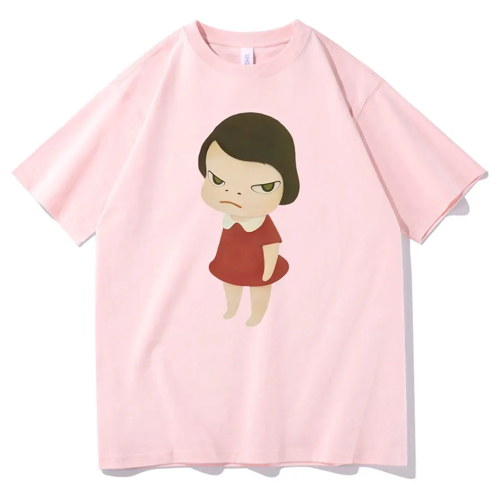 Yoshitomo Nara Grumpy Little Girl Vintage Art T-Shirt Cartoon-Print Unisex Kurzarm Oversized Lässige Baumwoll-Streetwear-Oberteile – Detail 5