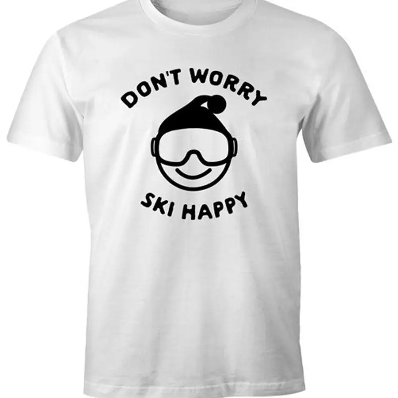 Men's Don't Worry Ski Happy Skier Winter Athlete Saying Emoticon T-Shirt