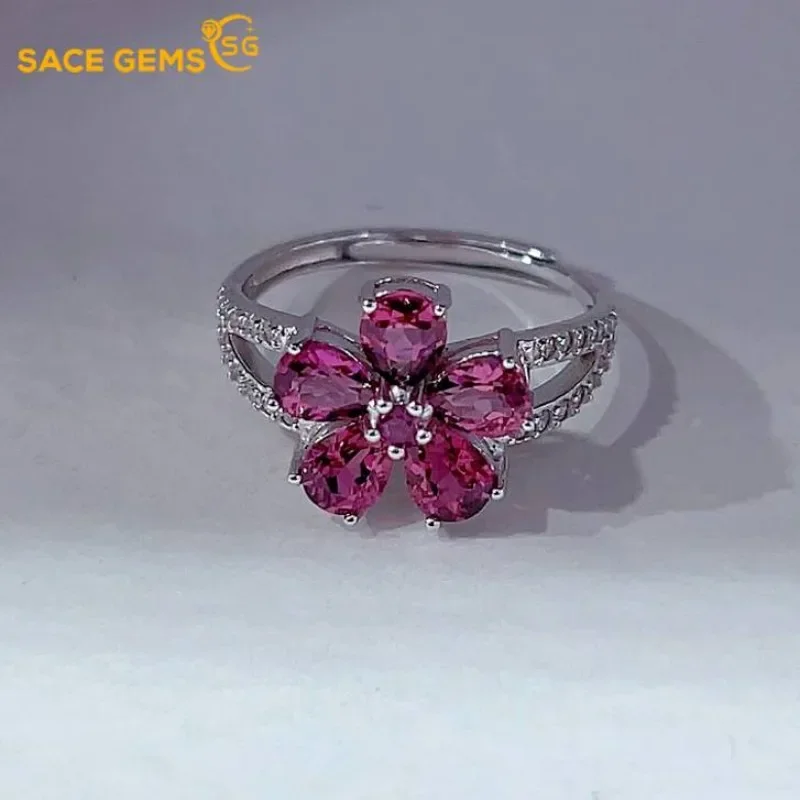 

SACE GEMS New 925 Sterling Silver Certified 4*5MM Natual Garnet Rings for Women Engagement Cocktail Party Fine Jewelry Gift