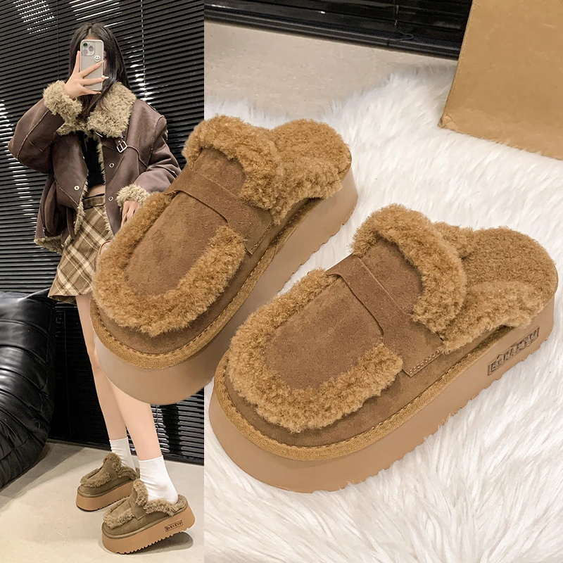 Thick Bottom Bao Head Plus Velvet Warm Home Wear Waterproof Table Fashion All Comfortable Non-slip Breathable Women's Slippers