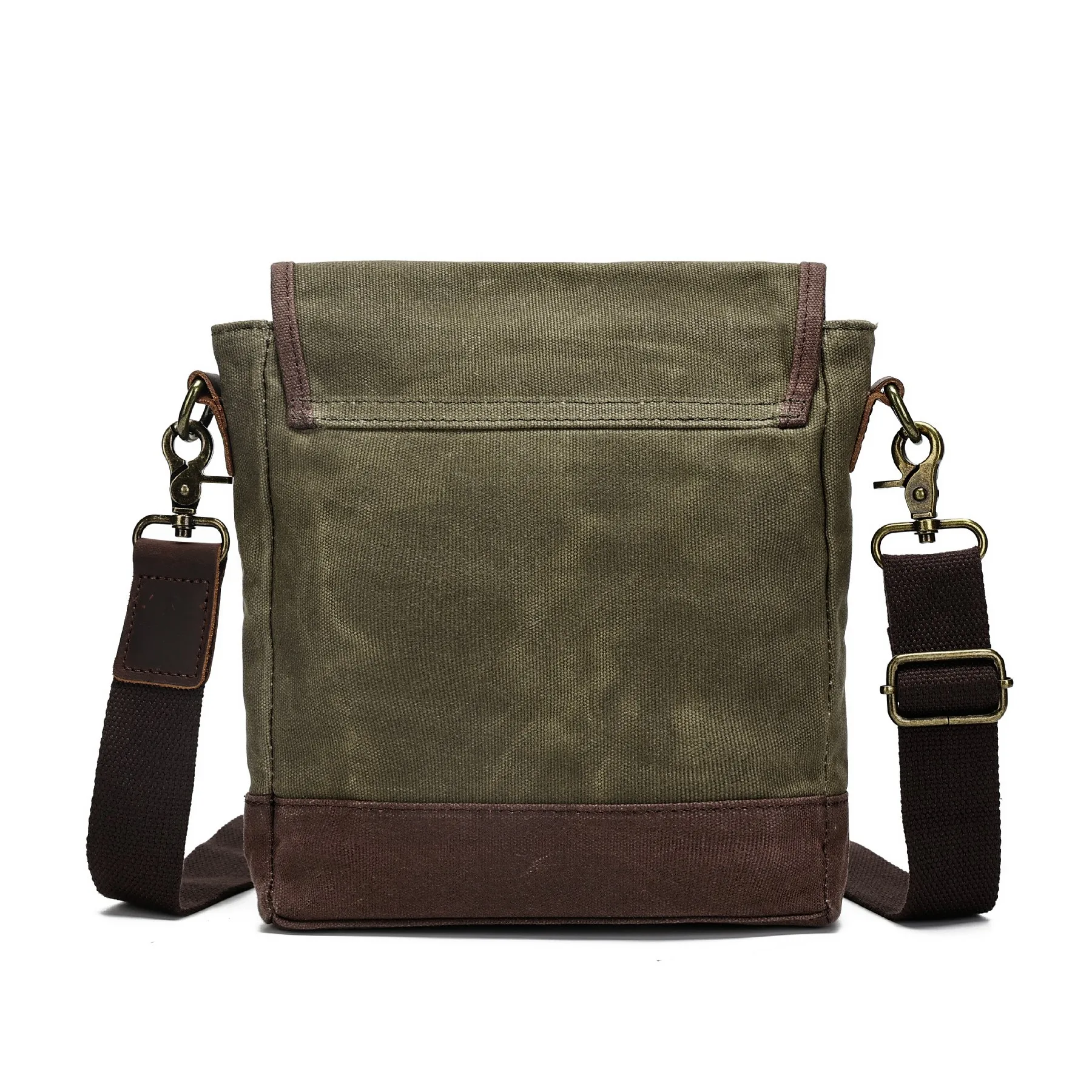 Leather oil wax canvas patchwork men's crossbody bag, retro waterproof flip cover lock, rest and travel single-shoulder bag