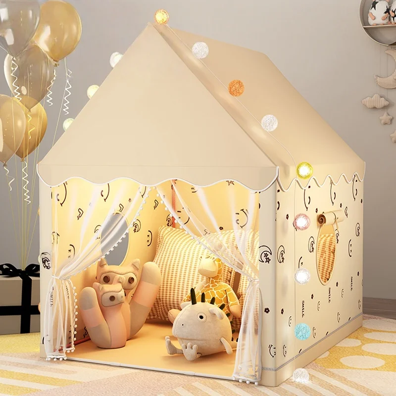 เต็นท์ของเล่นเด็กทรงปราสาทเจ้าหญิง บ้านเด็กเล่นพับได้ โครงเหล็ก ไม่มีไฟบอล