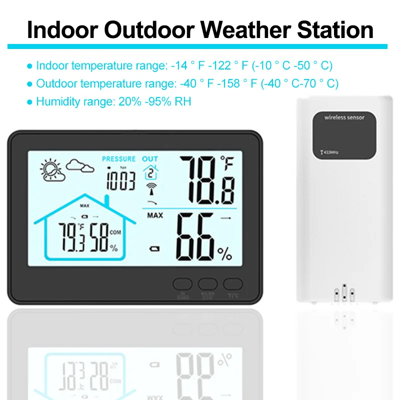 

Weather Station Wireless Digital Indoor Outdoor Weather Forecast Hygrometer Humidity Temperature Meter Barometer with Backlight