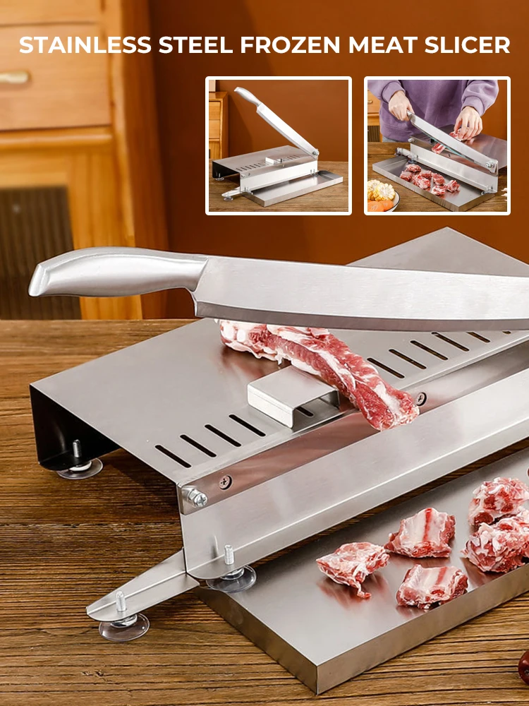 

Manual Meat Slicer Stainless Steel with Storage Tray Bone Cutting Machine Thickness Adjustable Rust-proof Mutton Rolls Cutter