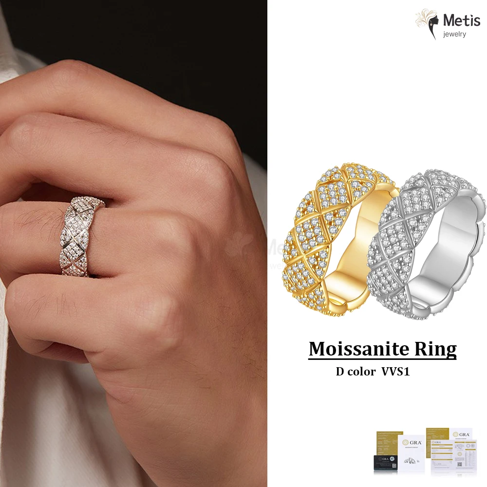 S925 Silver Moissanite Diamond patterned Ring Certified Hip Hop Style Jewelry Personalized customization Valentine's Day Gift