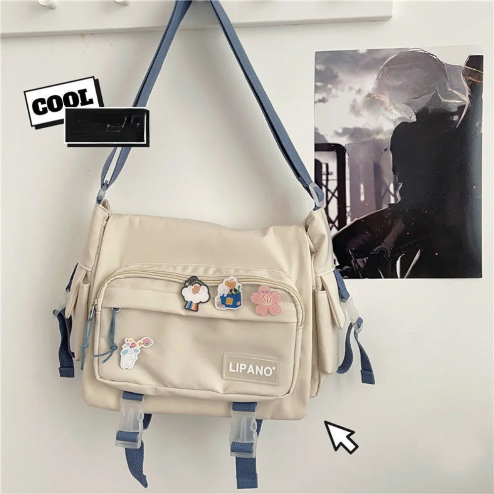 Bolsa Schoo estilo japonês para mulheres e homens, bolsa unissex de ombro, bolsa crossbody, bolsa de nylon casual