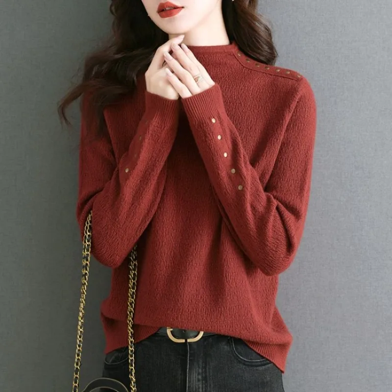 

Женский вязаный свитер с высоким воротником Распродажа Все дешевые осенние с длинным рукавом Эстетическая базовая гладкая одежда Распродажа Красные женские пуловеры