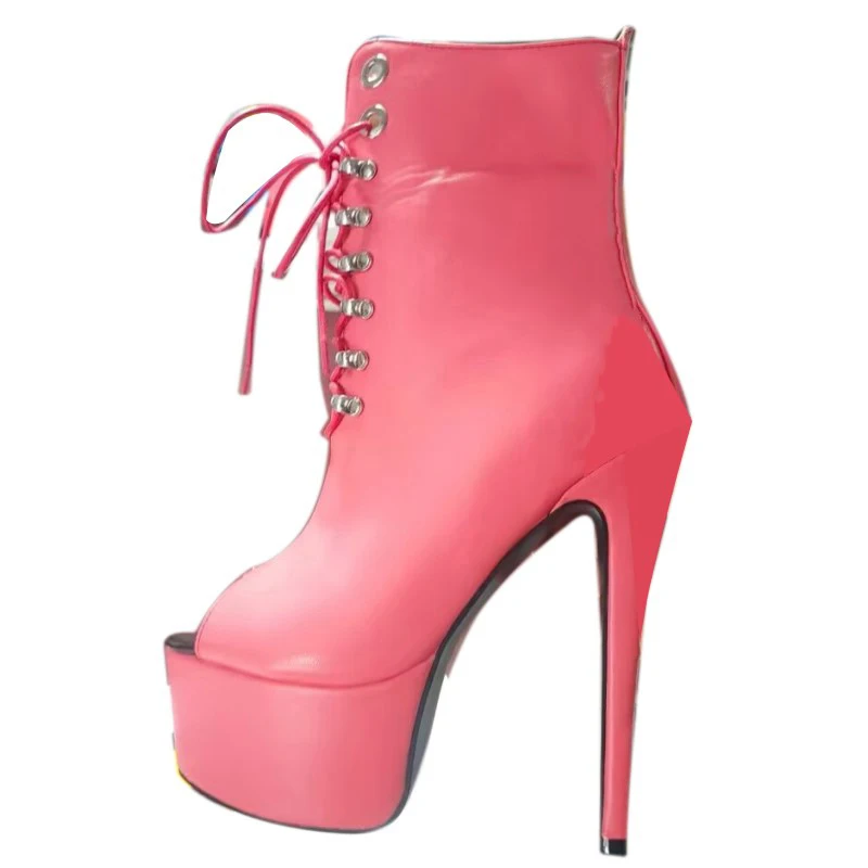 

DIZHUANG Fashionable women's high-heeled boots. About 15cm heel height. Peep toe boots Rose red ankle boots Fashion show banquet