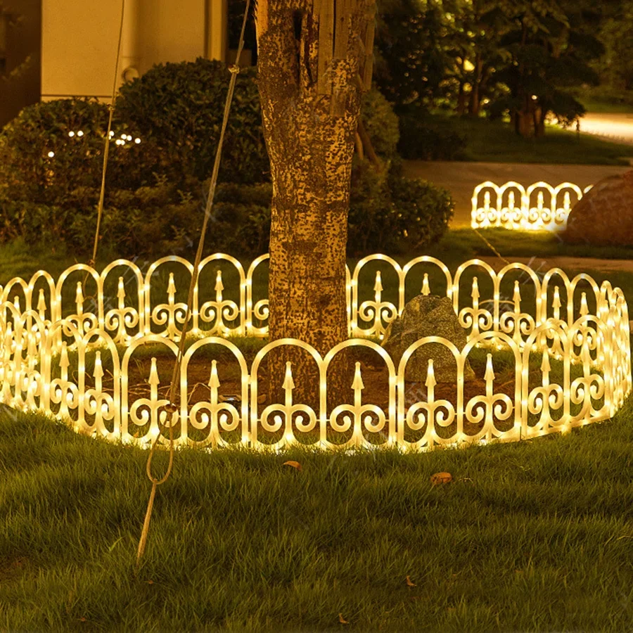 Nordic Lighted Garden Fence Light Outdoor Christmas Tree Fence Lights White Edging Picket Fence for Grass Lawn Border Decor