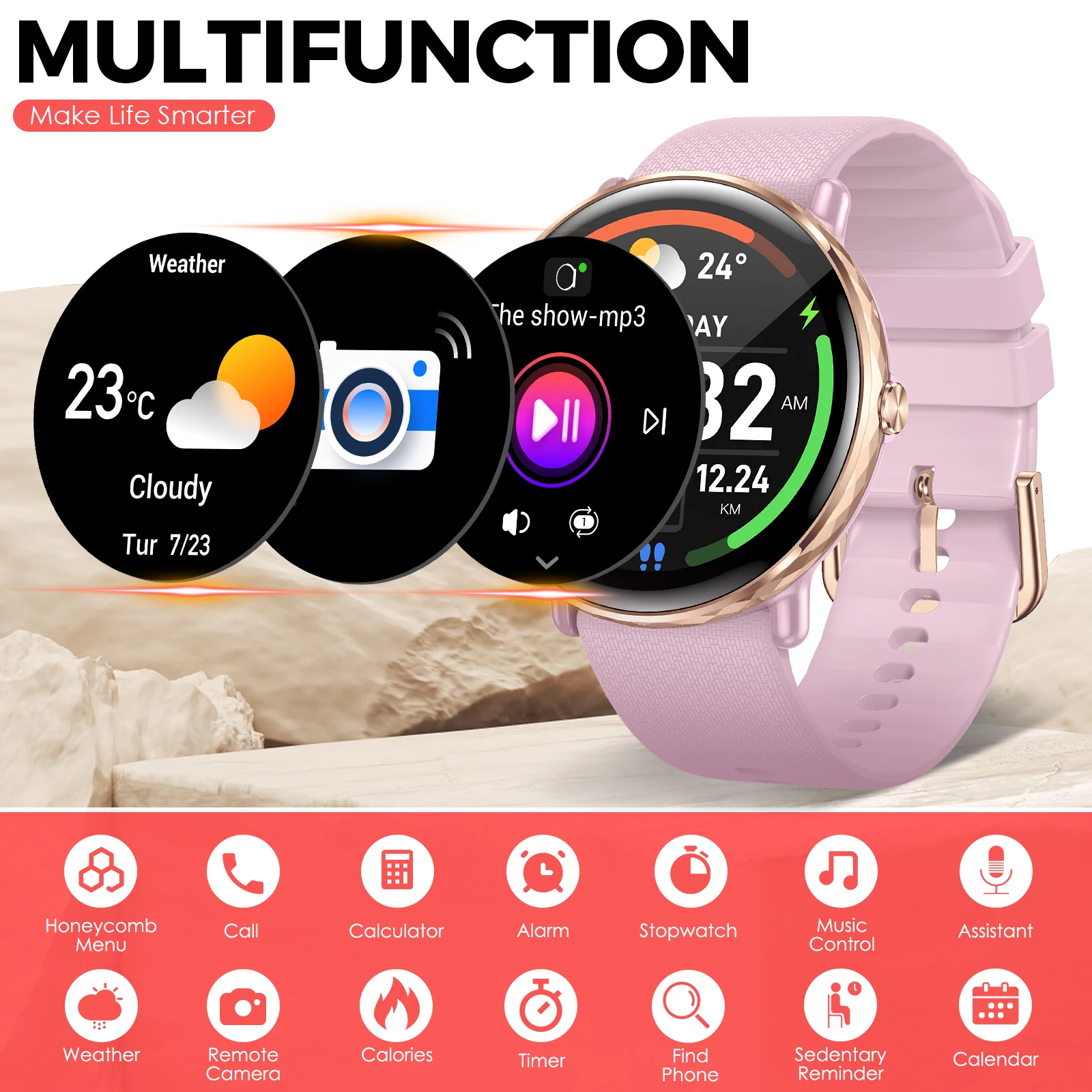 EIGIIS Smart Watch for Men Women  1.78" AMOLED Call/Answer Fitness Tracker Heart Rate Sleep Blood Oxygen Monitor IP68 Waterproof