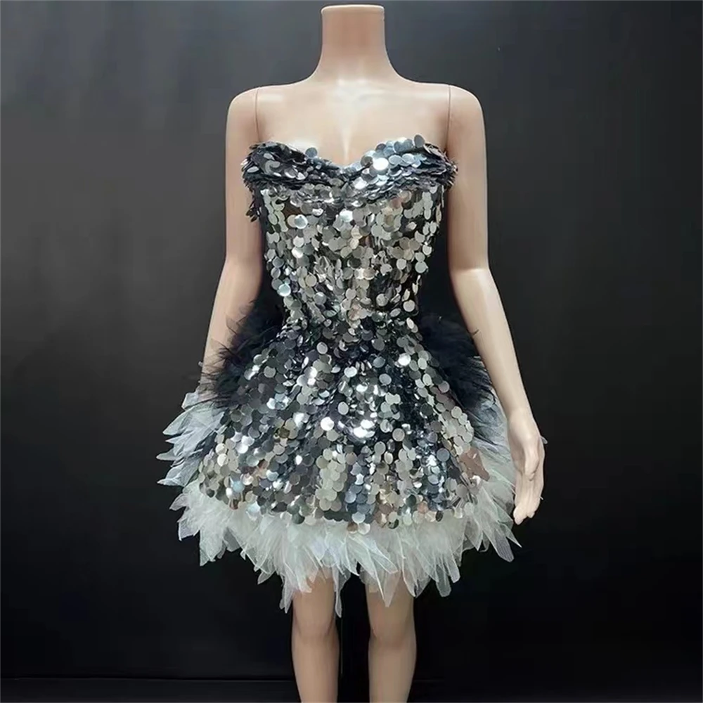 화려한 블루 봄 여름 새로운 공주 탁구 짧은 드레스 바 나이트 클럽 가수 소녀 그룹 댄스 무대 생일 파티 파티 착용